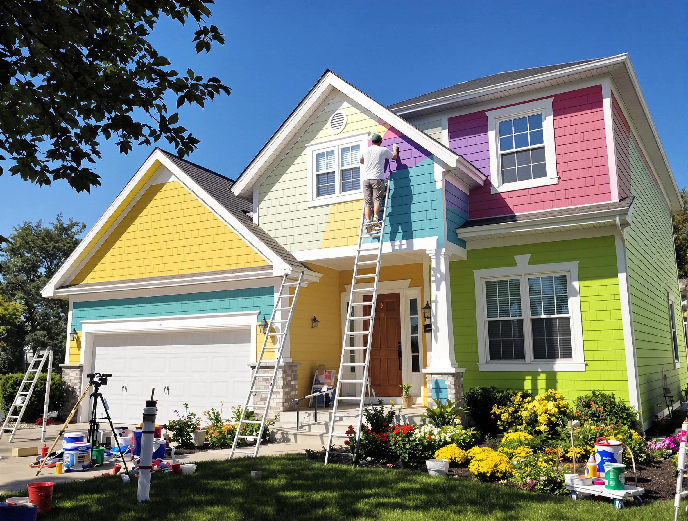 Cuyahoga Falls House Painters professionals painting a home exterior in Cuyahoga Falls, OH