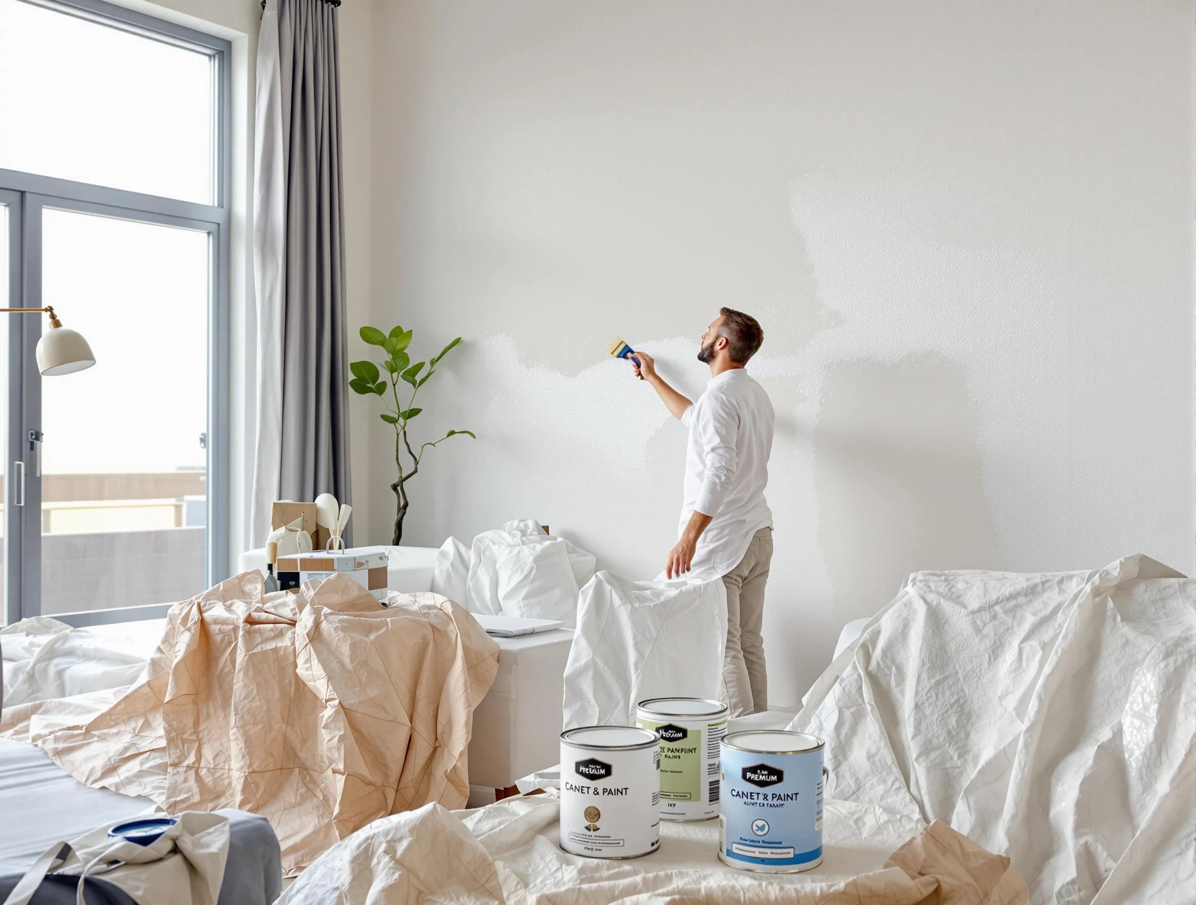 Cuyahoga Falls House Painters team carefully painting an interior wall in Cuyahoga Falls, OH