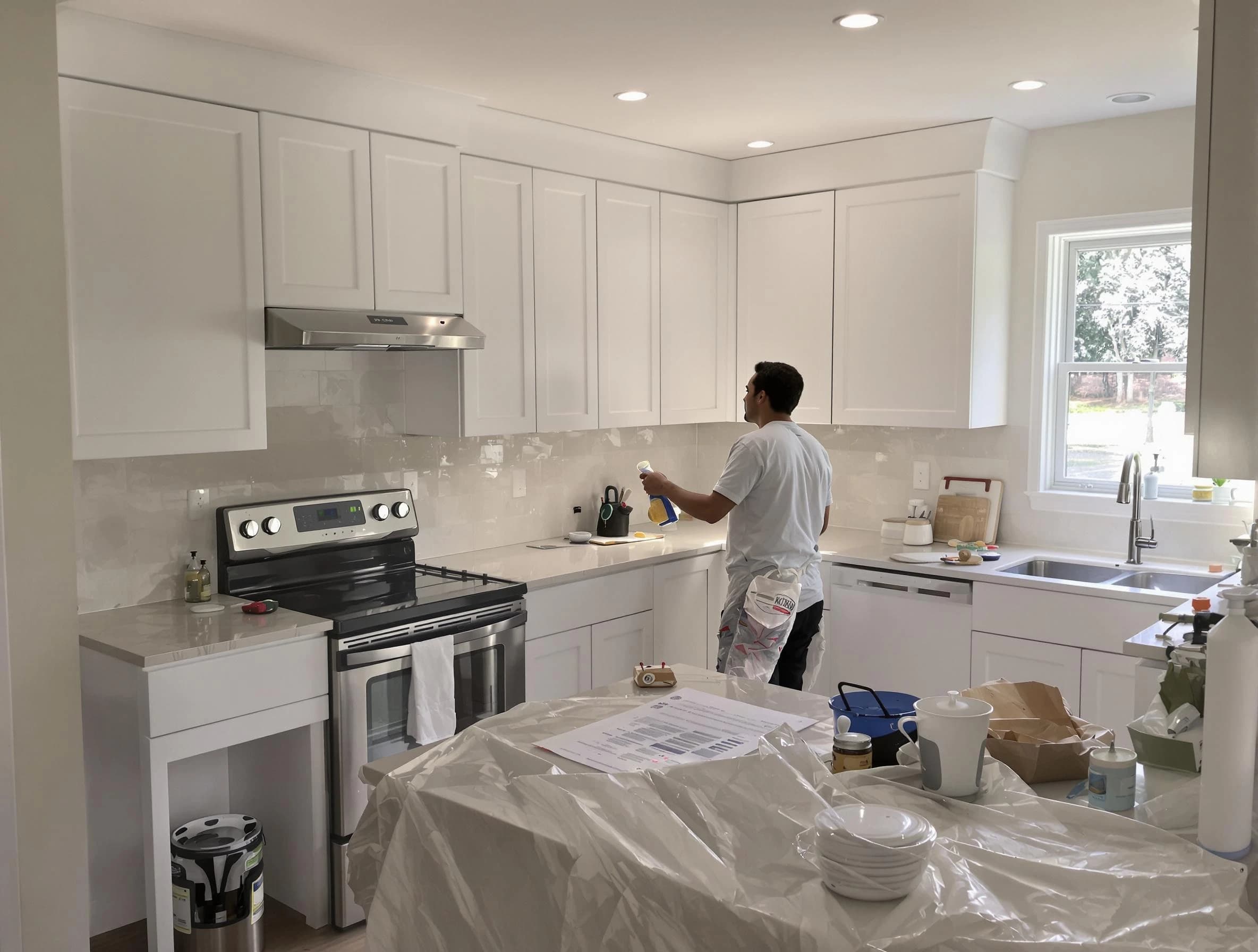 Cuyahoga Falls House Painters performing detailed kitchen painting in Cuyahoga Falls